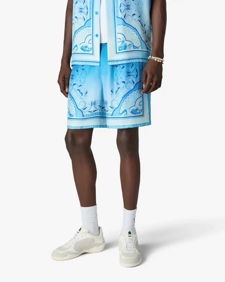 Casablanca Blue Gradient Egyptian Rug Silk Shorts | Thumbnail 4