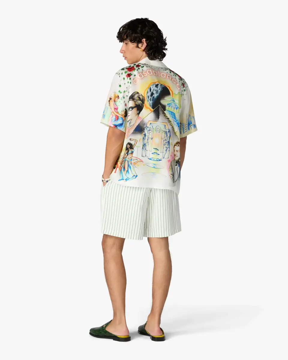 Casablanca Green Floral Stripe Sporty Linen Shorts | Thumbnail 3 Casablanca Green Floral Stripe Sporty Linen Shorts | Thumbnail 3