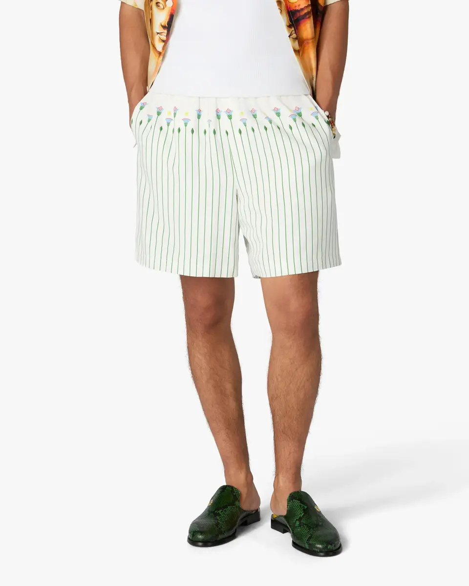 Casablanca Green Floral Stripe Sporty Linen Shorts | Thumbnail 4 Casablanca Green Floral Stripe Sporty Linen Shorts | Thumbnail 4