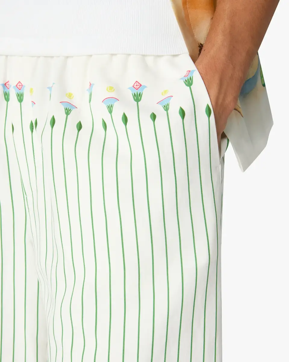 Casablanca Green Floral Stripe Sporty Linen Shorts | Thumbnail 5 Casablanca Green Floral Stripe Sporty Linen Shorts | Thumbnail 5