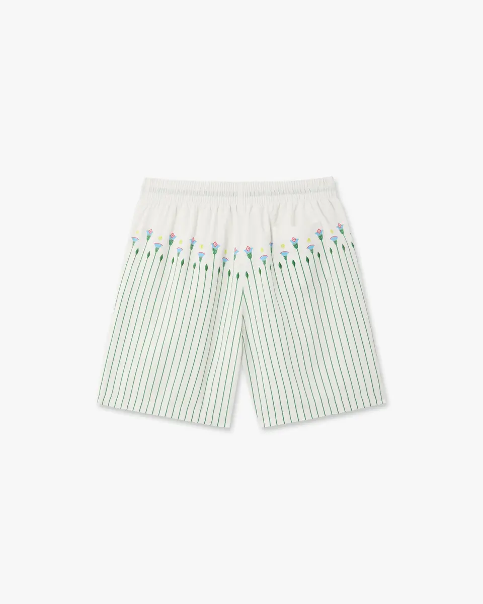 Casablanca Green Floral Stripe Sporty Linen Shorts | Thumbnail 6 Casablanca Green Floral Stripe Sporty Linen Shorts | Thumbnail 6