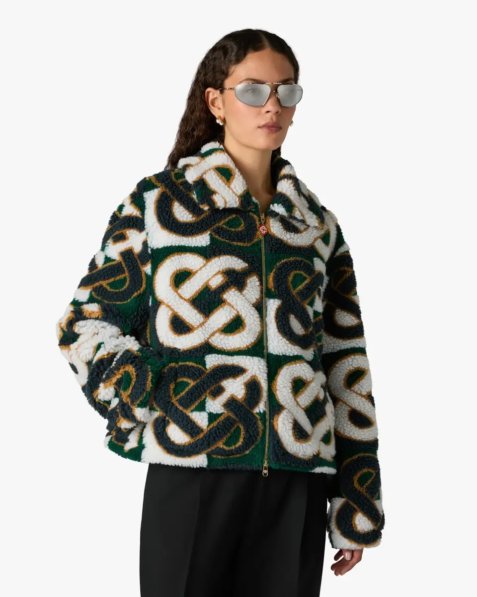 Casablanca Green & Navy Check Monogram Fleece Jacket | Thumbnail 3 Casablanca Green & Navy Check Monogram Fleece Jacket | Thumbnail 3