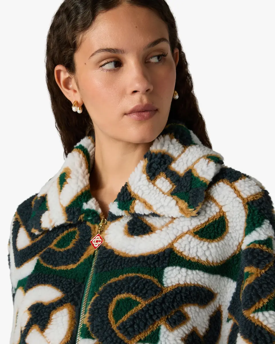 Casablanca Green & Navy Check Monogram Fleece Jacket | Thumbnail 4 Casablanca Green & Navy Check Monogram Fleece Jacket | Thumbnail 4