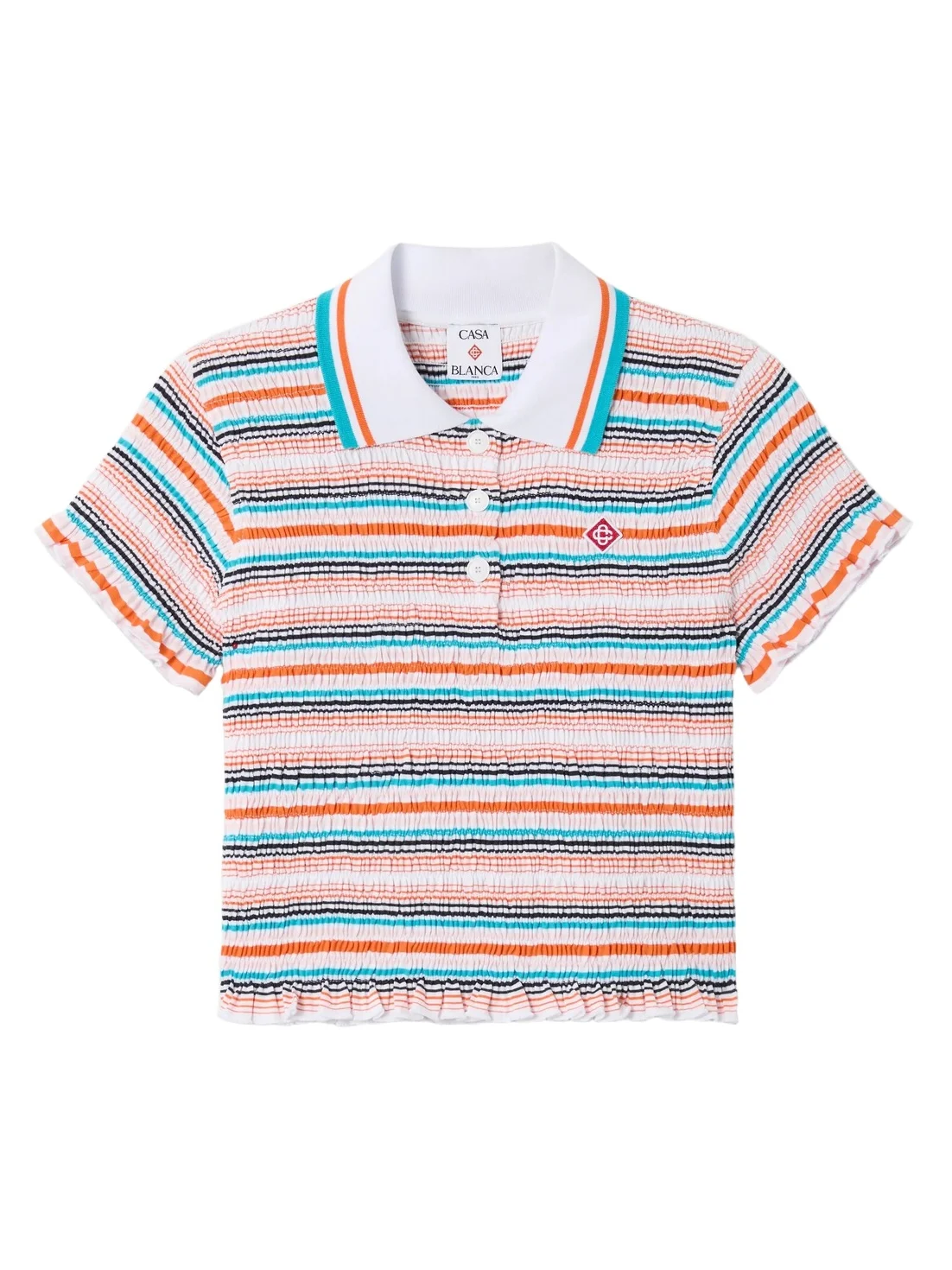 Casablanca Multicolour Striped Shirred Short Sleeve Polo Shirt