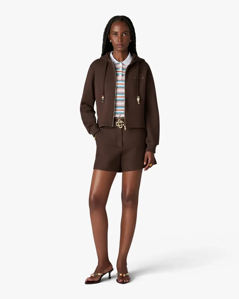 Casablanca Dark Brown Cropped Zip-Up Hooded Sweatshirt | Thumbnail 2 Casablanca Dark Brown Cropped Zip-Up Hooded Sweatshirt | Thumbnail 2