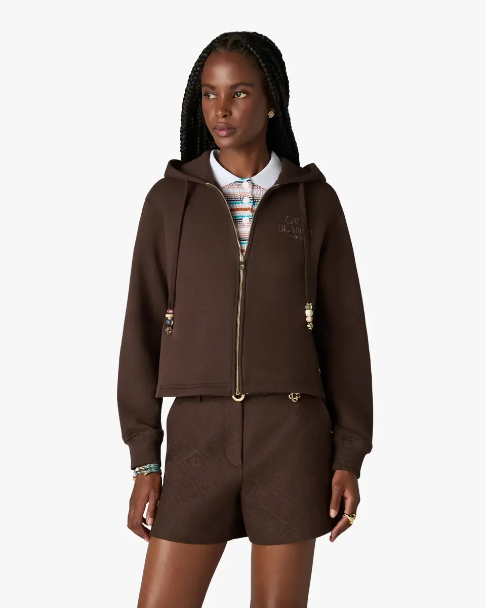 Casablanca Dark Brown Cropped Zip-Up Hooded Sweatshirt | Thumbnail 4 Casablanca Dark Brown Cropped Zip-Up Hooded Sweatshirt | Thumbnail 4