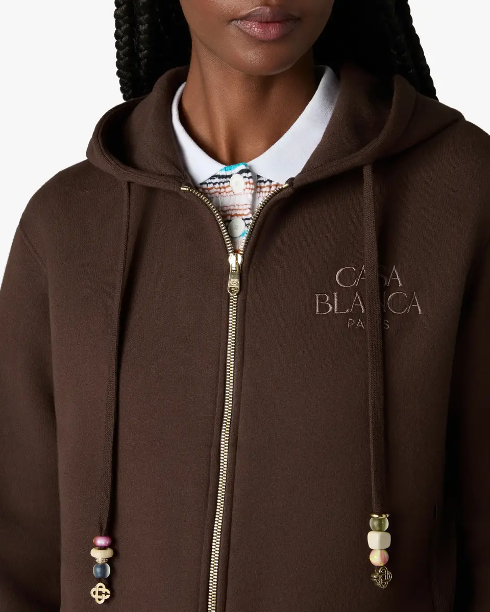 Casablanca Dark Brown Cropped Zip-Up Hooded Sweatshirt | Thumbnail 5 Casablanca Dark Brown Cropped Zip-Up Hooded Sweatshirt | Thumbnail 5
