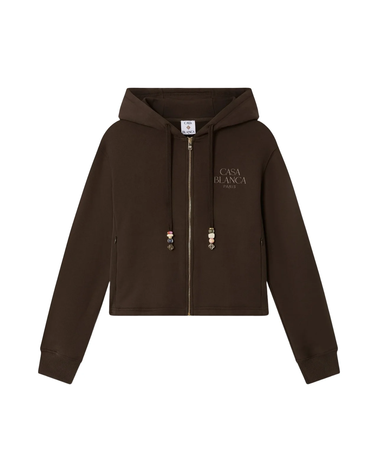 Casablanca Dark Brown Cropped Zip-Up Hooded Sweatshirt