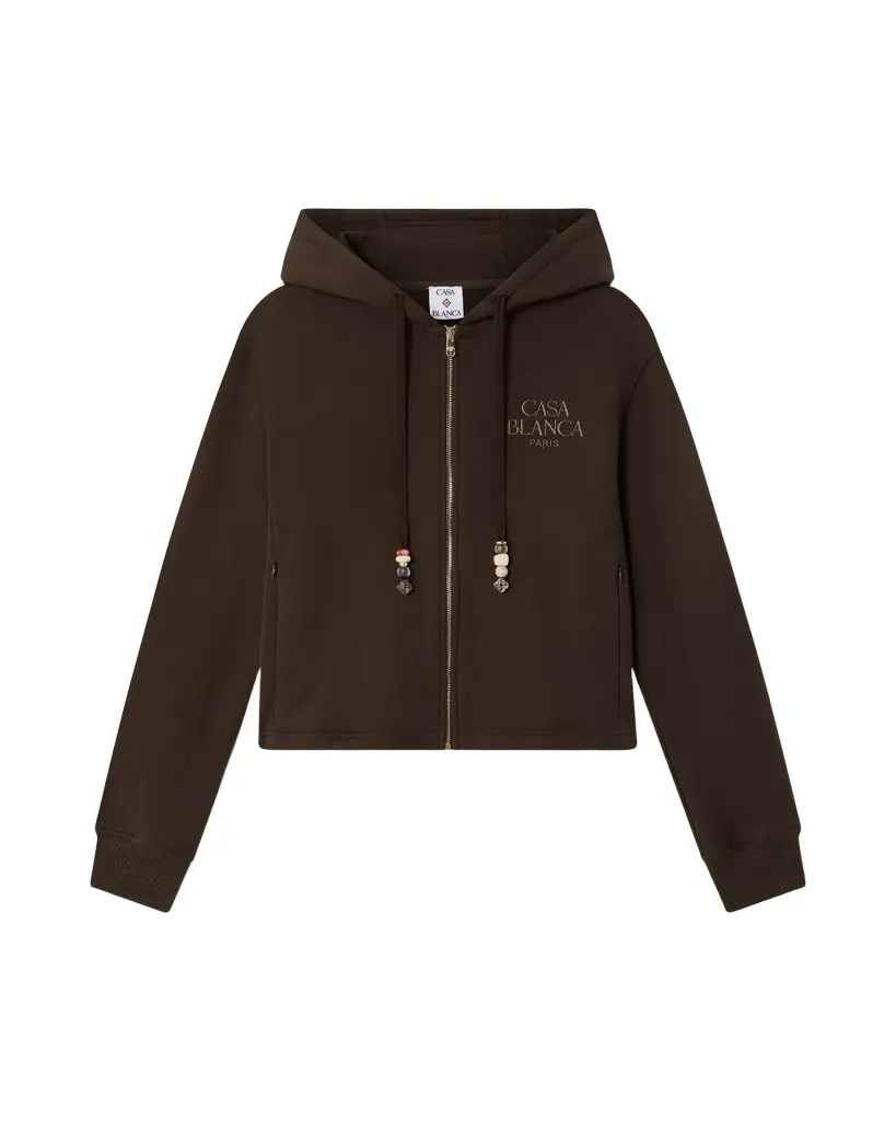 Dark Brown Cropped Zip-Up Hooded Sweatshirt Dark Brown Cropped Zip-Up Hooded Sweatshirt
