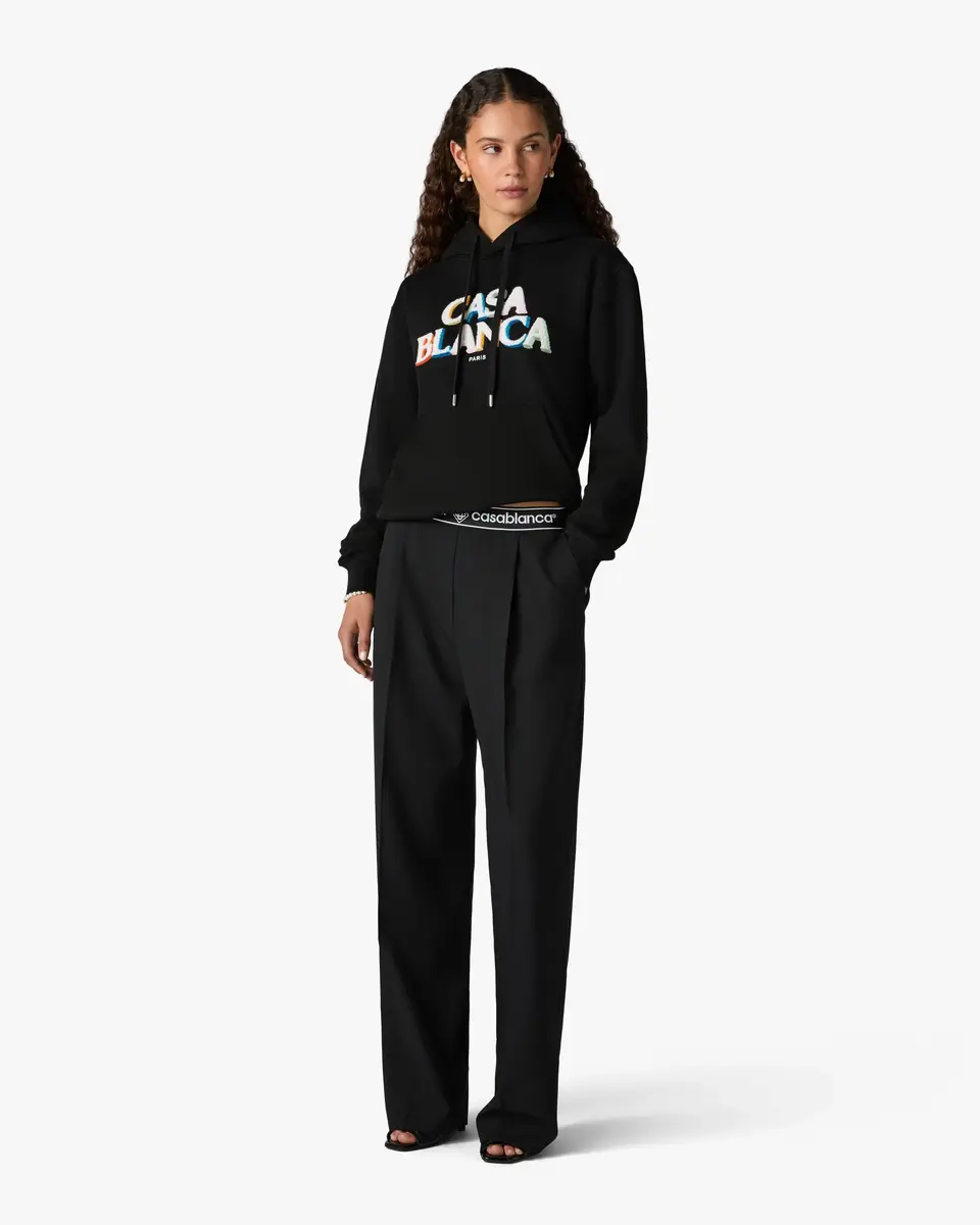 Casablanca Black Stacked Logo Embroidered Hooded Sweatshirt | Thumbnail 2 Casablanca Black Stacked Logo Embroidered Hooded Sweatshirt | Thumbnail 2