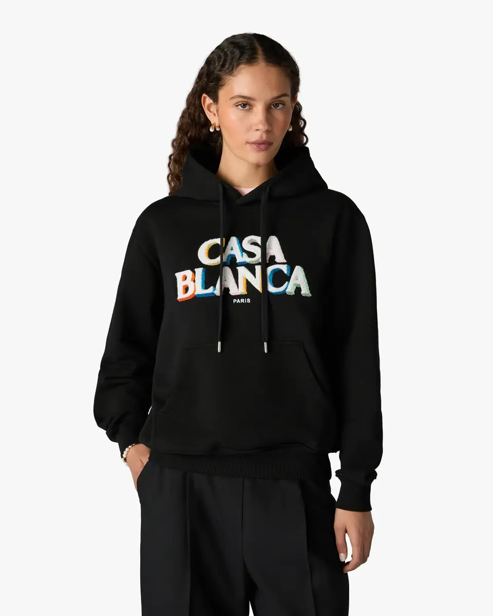 Casablanca Black Stacked Logo Embroidered Hooded Sweatshirt | Thumbnail 4 Casablanca Black Stacked Logo Embroidered Hooded Sweatshirt | Thumbnail 4