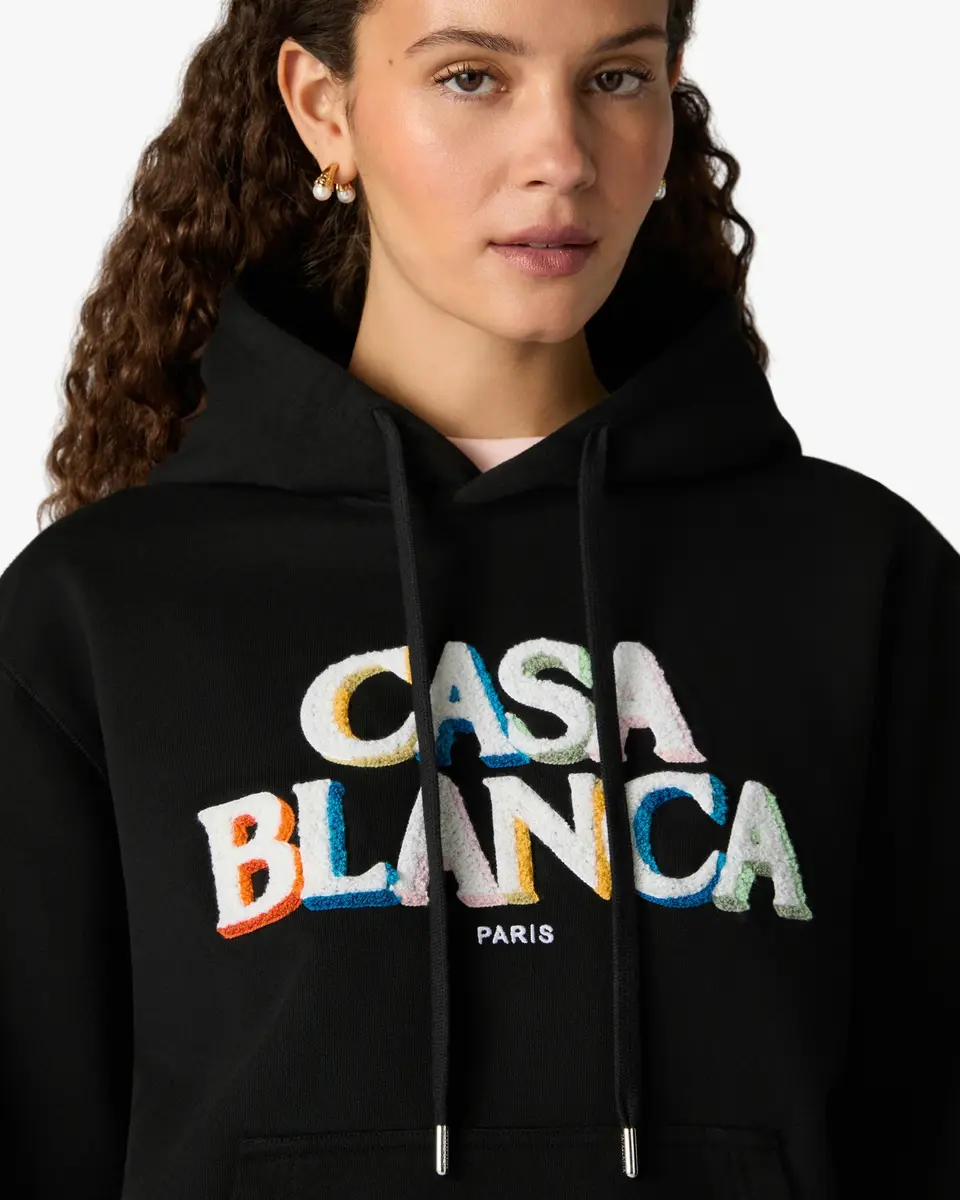 Casablanca Black Stacked Logo Embroidered Hooded Sweatshirt | Thumbnail 5 Casablanca Black Stacked Logo Embroidered Hooded Sweatshirt | Thumbnail 5