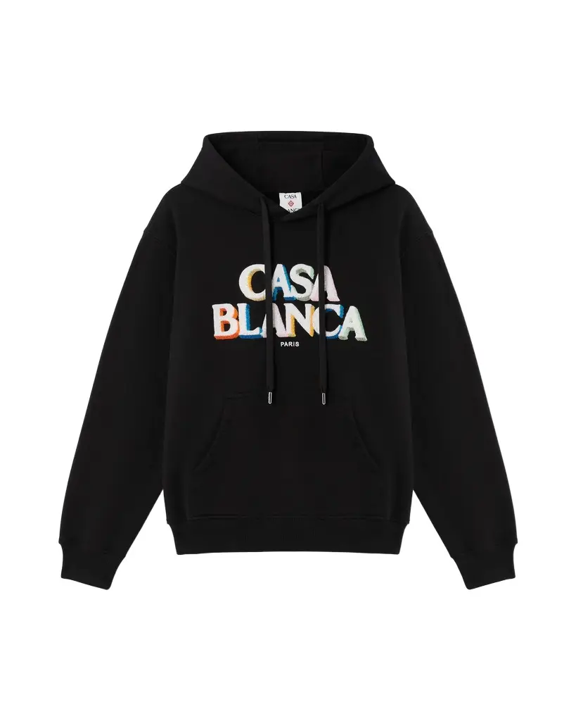 Black Stacked Logo Embroidered Hooded Sweatshirt Black Stacked Logo Embroidered Hooded Sweatshirt