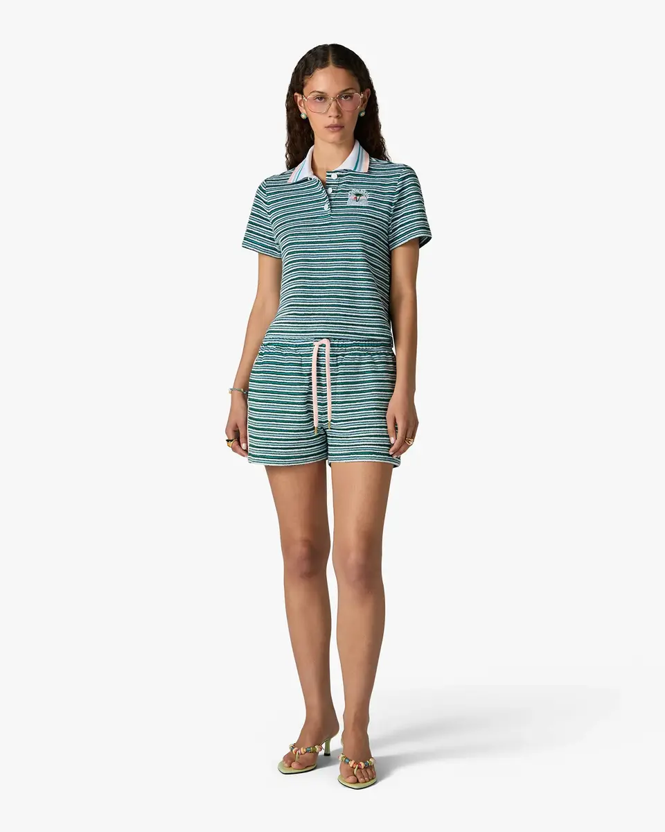 Casablanca Teal Striped Towelling Short Sleeve Polo Shirt | Thumbnail 2 Casablanca Teal Striped Towelling Short Sleeve Polo Shirt | Thumbnail 2