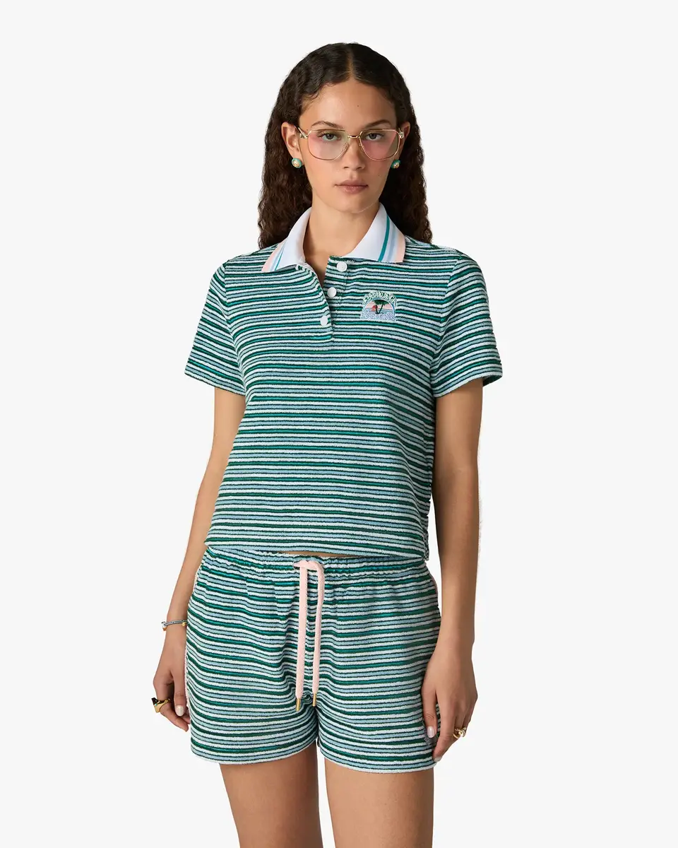 Casablanca Teal Striped Towelling Short Sleeve Polo Shirt | Thumbnail 4 Casablanca Teal Striped Towelling Short Sleeve Polo Shirt | Thumbnail 4