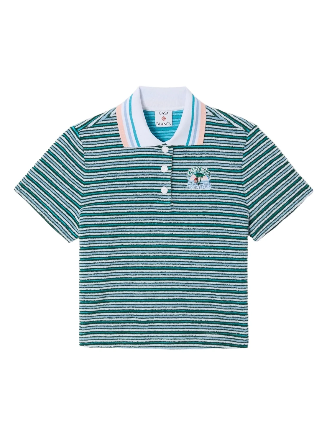 Casablanca Teal Striped Towelling Short Sleeve Polo Shirt