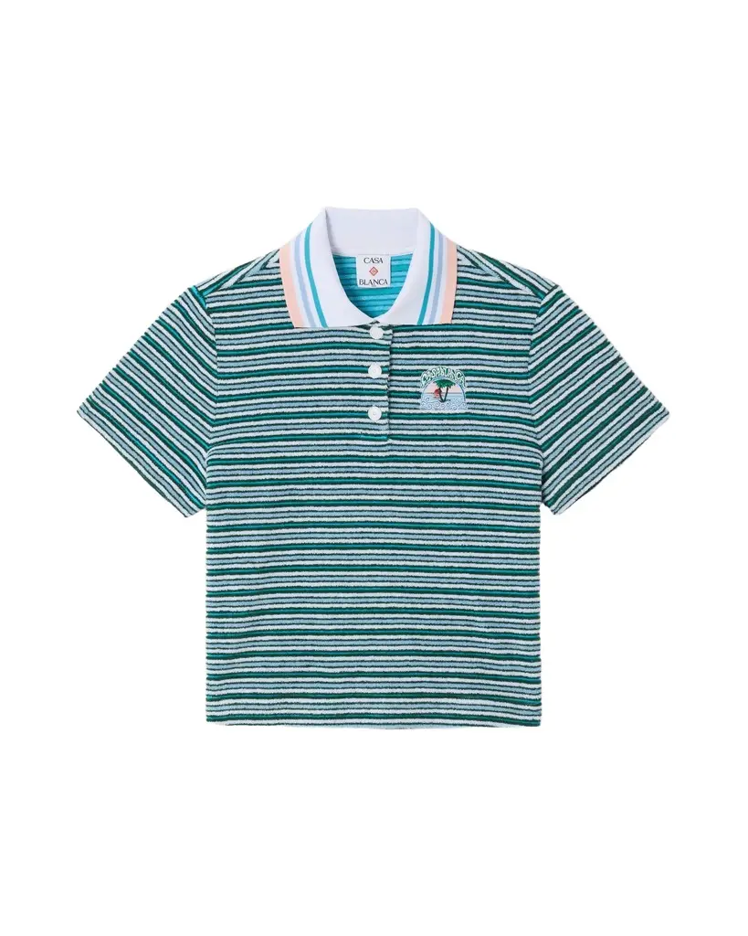 Teal Striped Towelling Short Sleeve Polo Shirt Teal Striped Towelling Short Sleeve Polo Shirt