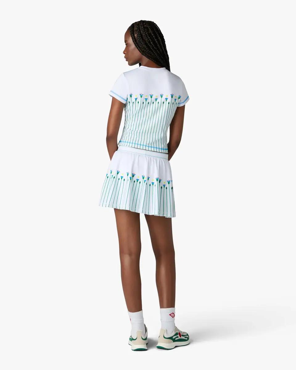 Casablanca White Floral Stripe Sporty Quarter Zip Tennis Top in Green | Thumbnail 3 Casablanca White Floral Stripe Sporty Quarter Zip Tennis Top in Green | Thumbnail 3