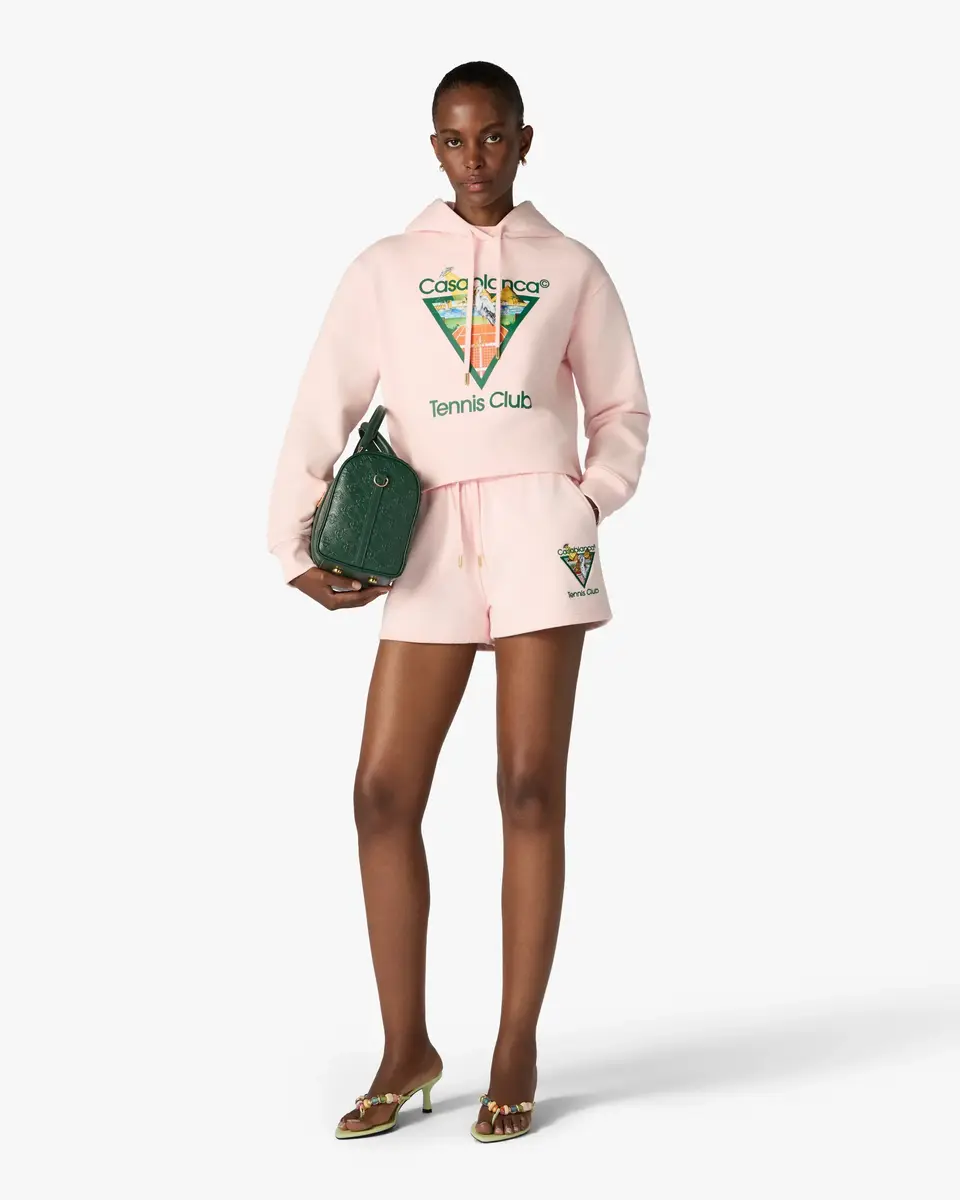 Casablanca Pink Tennis Club Icon Pyramid Abduction Cropped Hooded Sweatshirt | Thumbnail 2 Casablanca Pink Tennis Club Icon Pyramid Abduction Cropped Hooded Sweatshirt | Thumbnail 2
