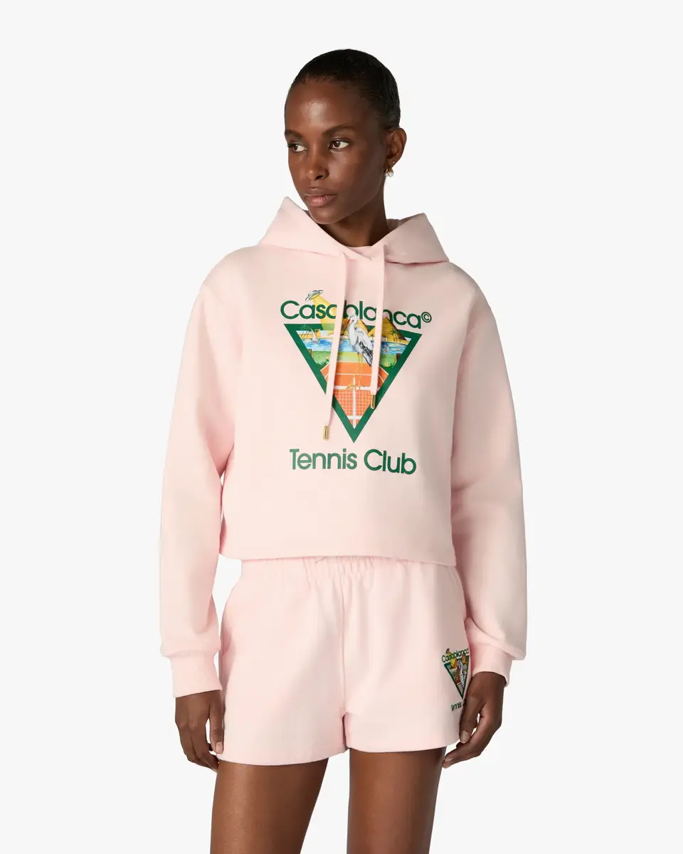Casablanca Pink Tennis Club Icon Pyramid Abduction Cropped Hooded Sweatshirt | Thumbnail 4 Casablanca Pink Tennis Club Icon Pyramid Abduction Cropped Hooded Sweatshirt | Thumbnail 4