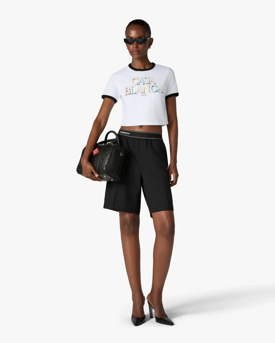 Casablanca White Stacked Logo Cropped Baby Short Sleeve T-Shirt | Thumbnail 2 Casablanca White Stacked Logo Cropped Baby Short Sleeve T-Shirt | Thumbnail 2
