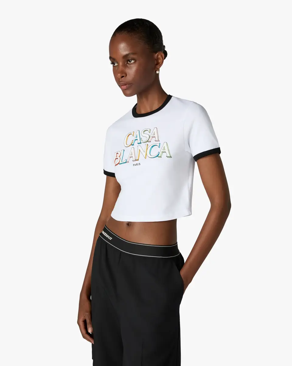 Casablanca White Stacked Logo Cropped Baby Short Sleeve T-Shirt | Thumbnail 4 Casablanca White Stacked Logo Cropped Baby Short Sleeve T-Shirt | Thumbnail 4