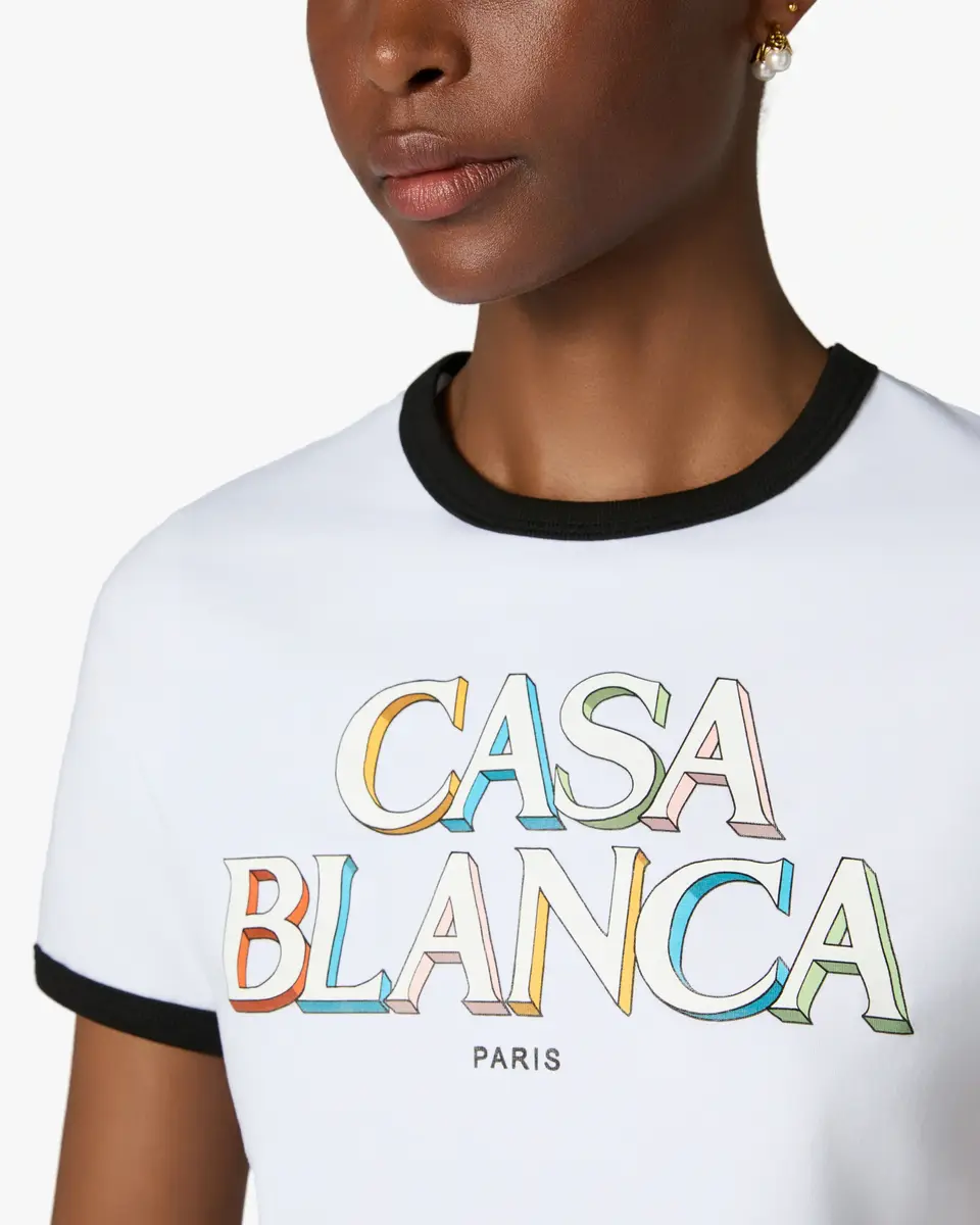 Casablanca White Stacked Logo Cropped Baby Short Sleeve T-Shirt | Thumbnail 5 Casablanca White Stacked Logo Cropped Baby Short Sleeve T-Shirt | Thumbnail 5