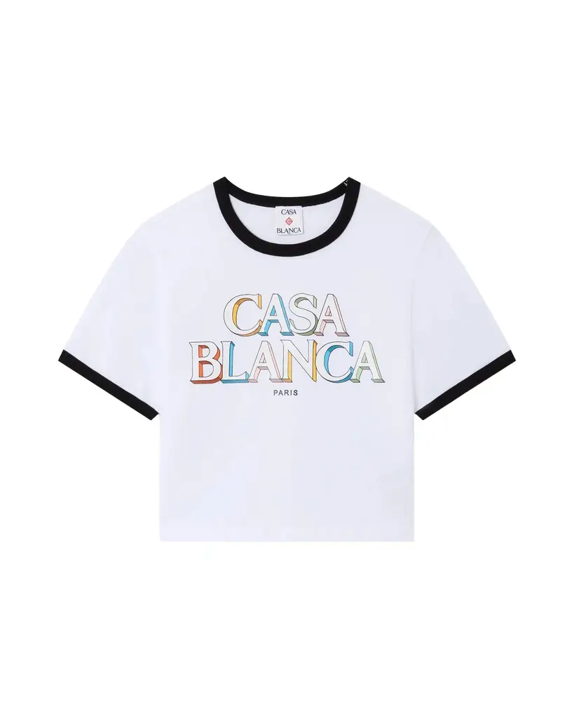 Casablanca White Stacked Logo Cropped Baby Short Sleeve T-Shirt