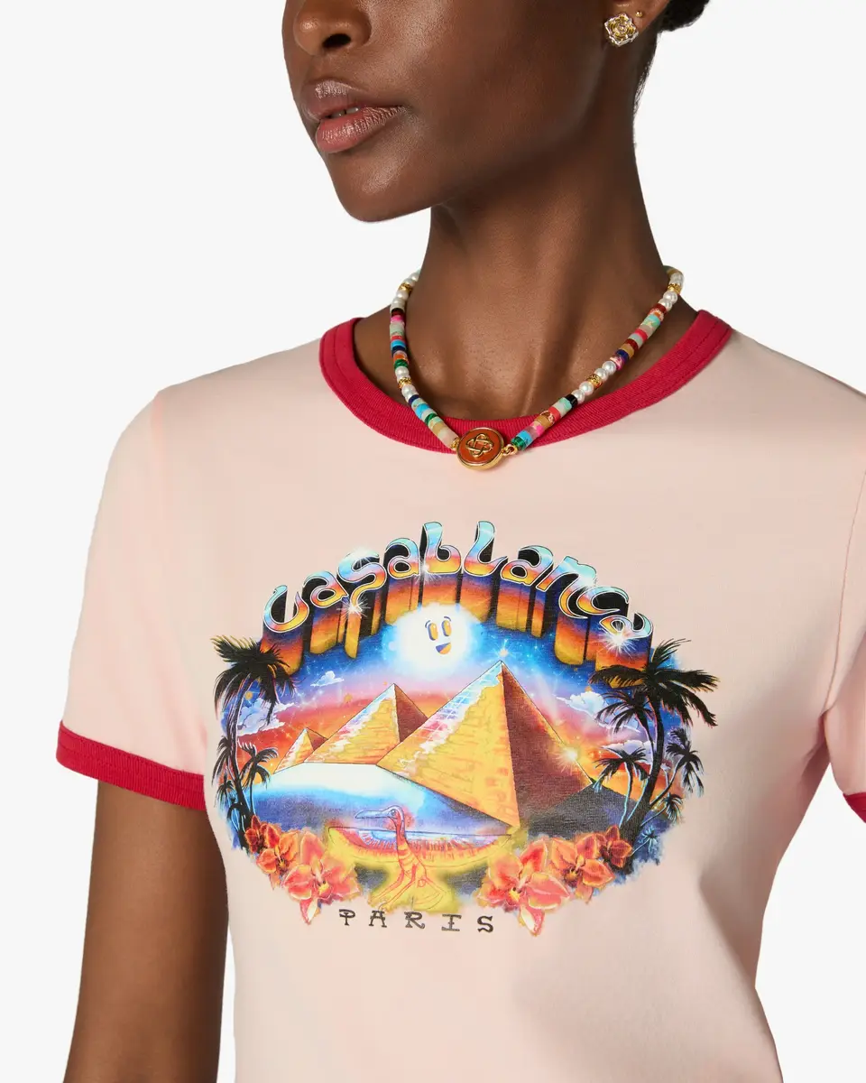 Casablanca Pink Pyramid Tourism Cropped Baby Short Sleeve T-Shirt | Thumbnail 4 Casablanca Pink Pyramid Tourism Cropped Baby Short Sleeve T-Shirt | Thumbnail 4