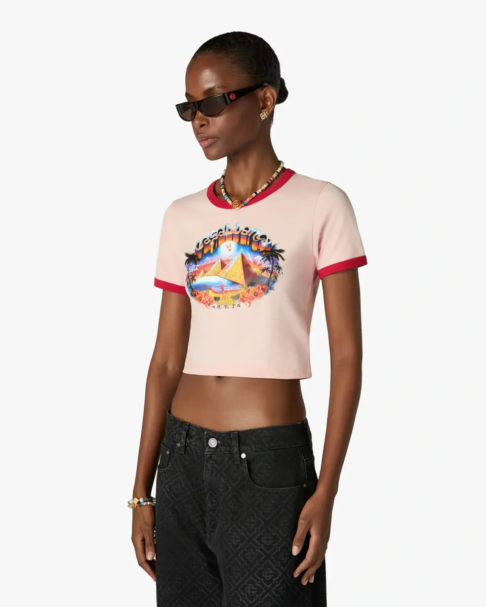 Casablanca Pink Pyramid Tourism Cropped Baby Short Sleeve T-Shirt | Thumbnail 5 Casablanca Pink Pyramid Tourism Cropped Baby Short Sleeve T-Shirt | Thumbnail 5
