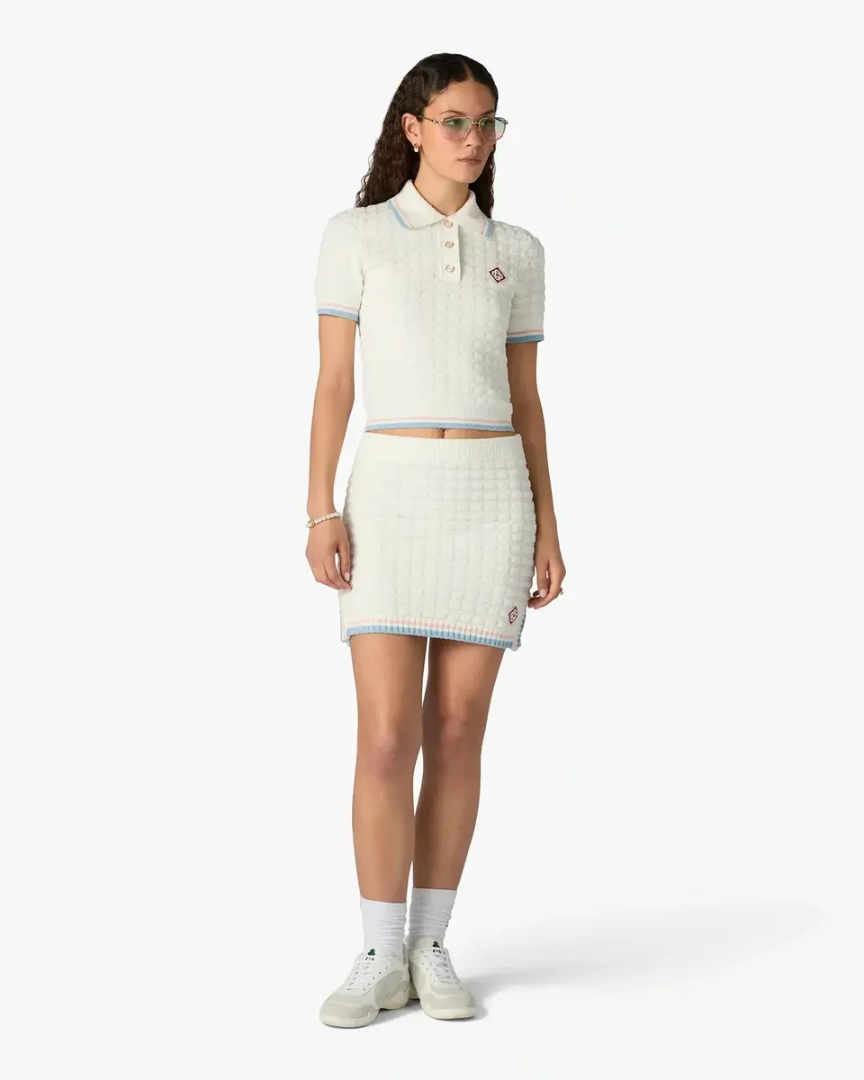 Casablanca White Boucle Tennis Short Sleeve Polo Shirt | Thumbnail 2 Casablanca White Boucle Tennis Short Sleeve Polo Shirt | Thumbnail 2