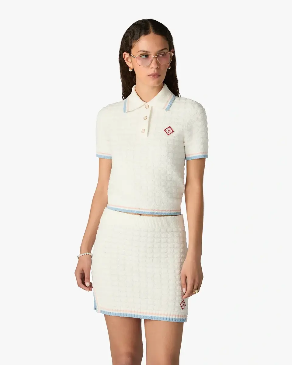 Casablanca White Boucle Tennis Short Sleeve Polo Shirt | Thumbnail 4 Casablanca White Boucle Tennis Short Sleeve Polo Shirt | Thumbnail 4