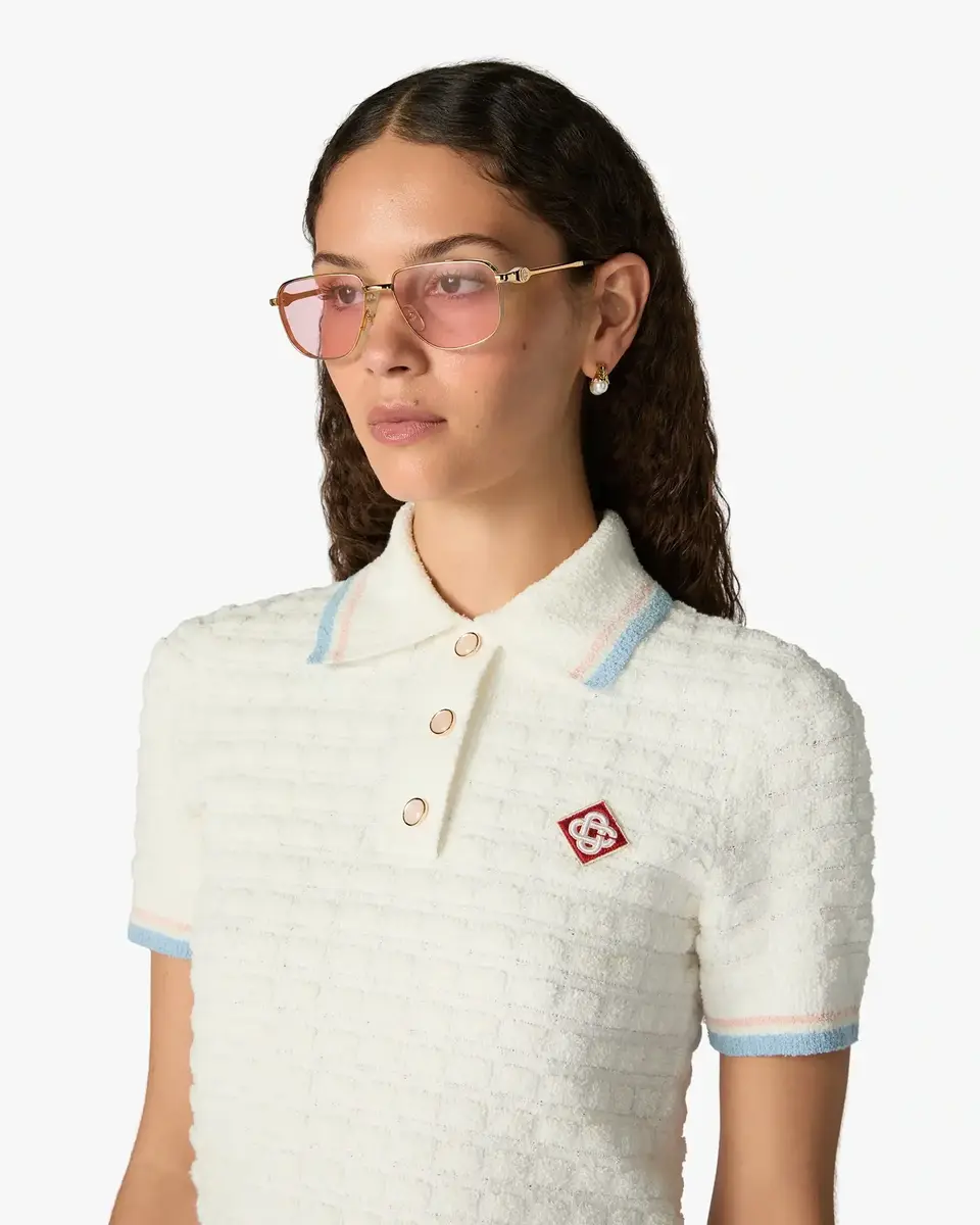 Casablanca White Boucle Tennis Short Sleeve Polo Shirt | Thumbnail 5 Casablanca White Boucle Tennis Short Sleeve Polo Shirt | Thumbnail 5