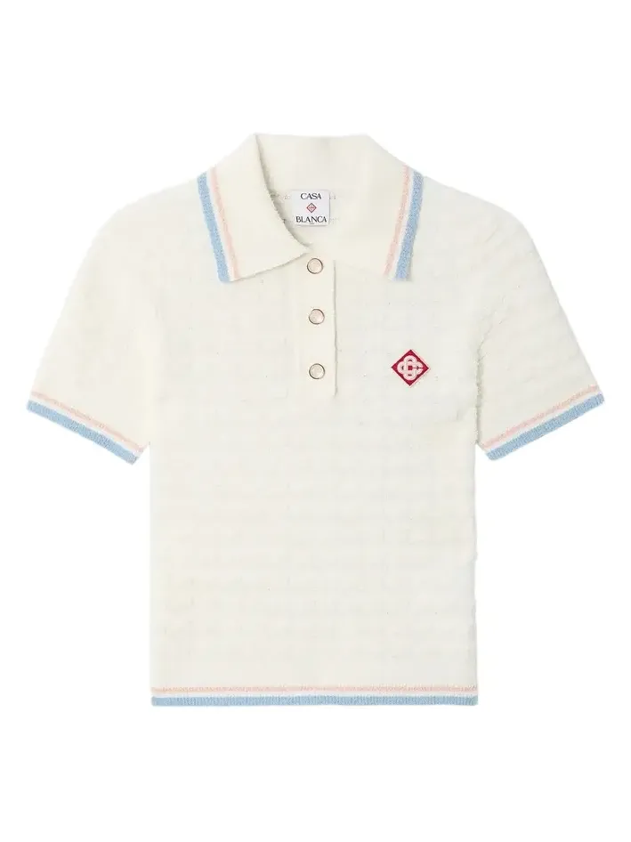 White Boucle Tennis Short Sleeve Polo Shirt White Boucle Tennis Short Sleeve Polo Shirt