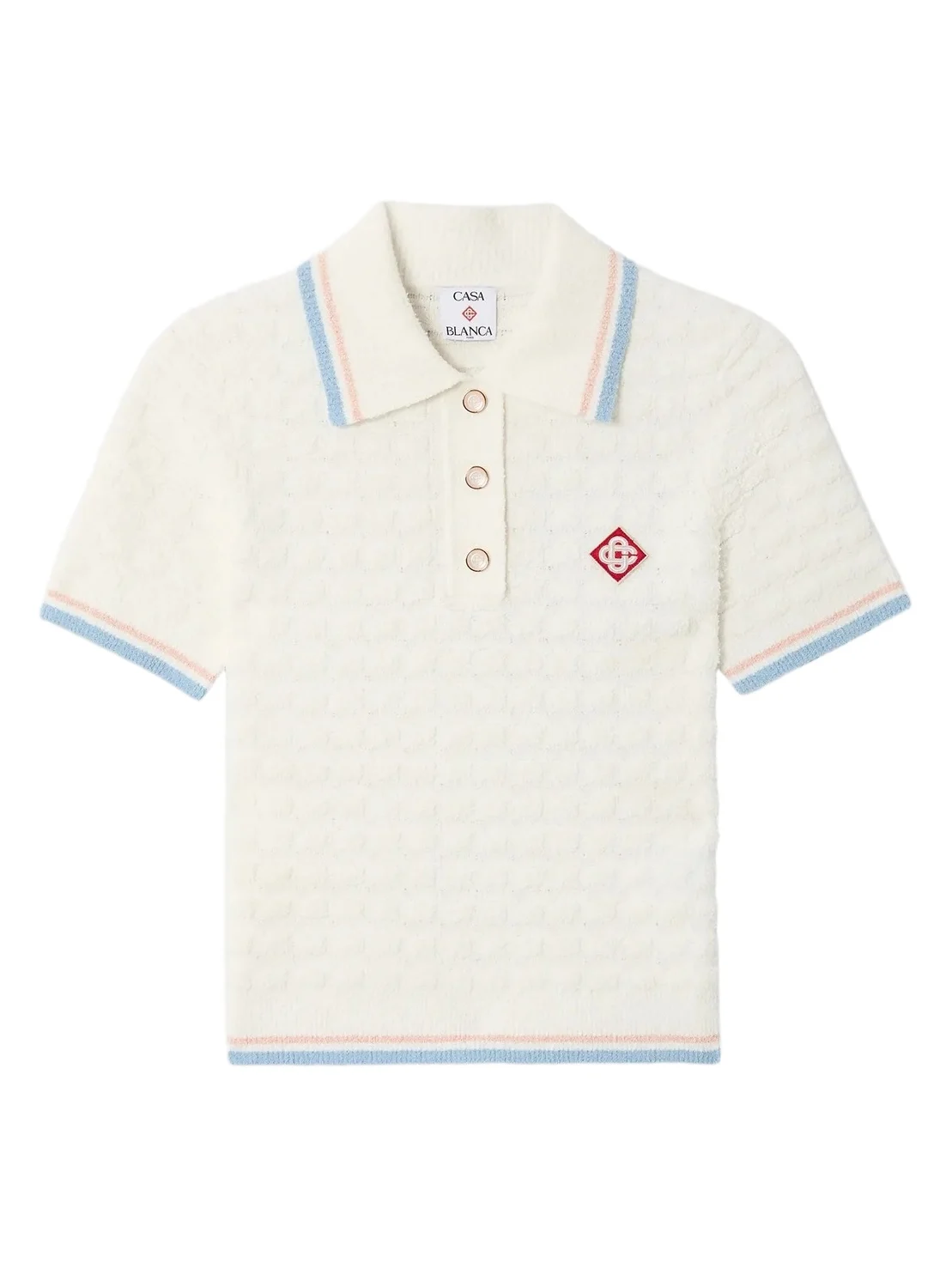 Casablanca White Boucle Tennis Short Sleeve Polo Shirt