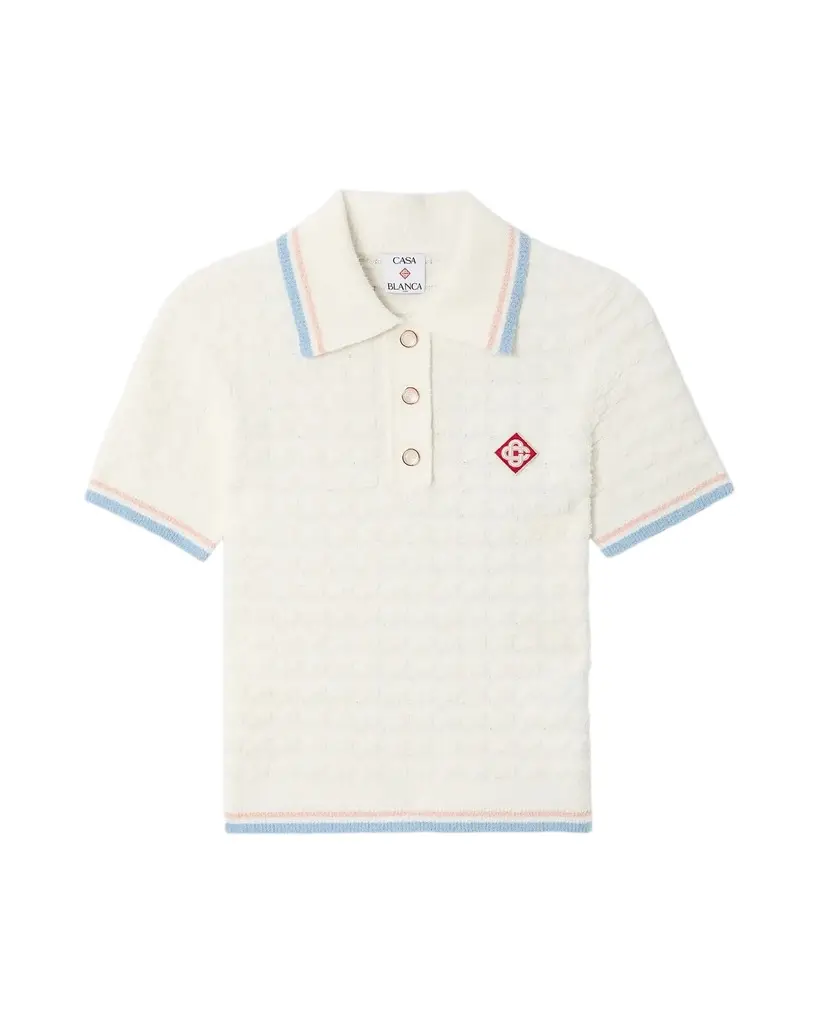White Boucle Tennis Short Sleeve Polo Shirt White Boucle Tennis Short Sleeve Polo Shirt