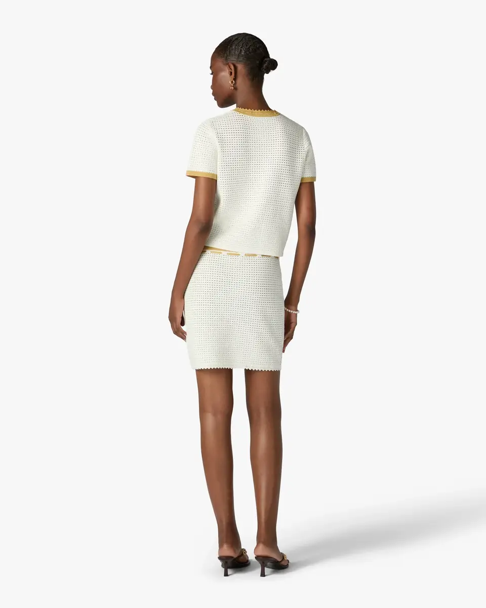 Casablanca White Lace Tuck Stitch Short Sleeve Top | Thumbnail 3 Casablanca White Lace Tuck Stitch Short Sleeve Top | Thumbnail 3
