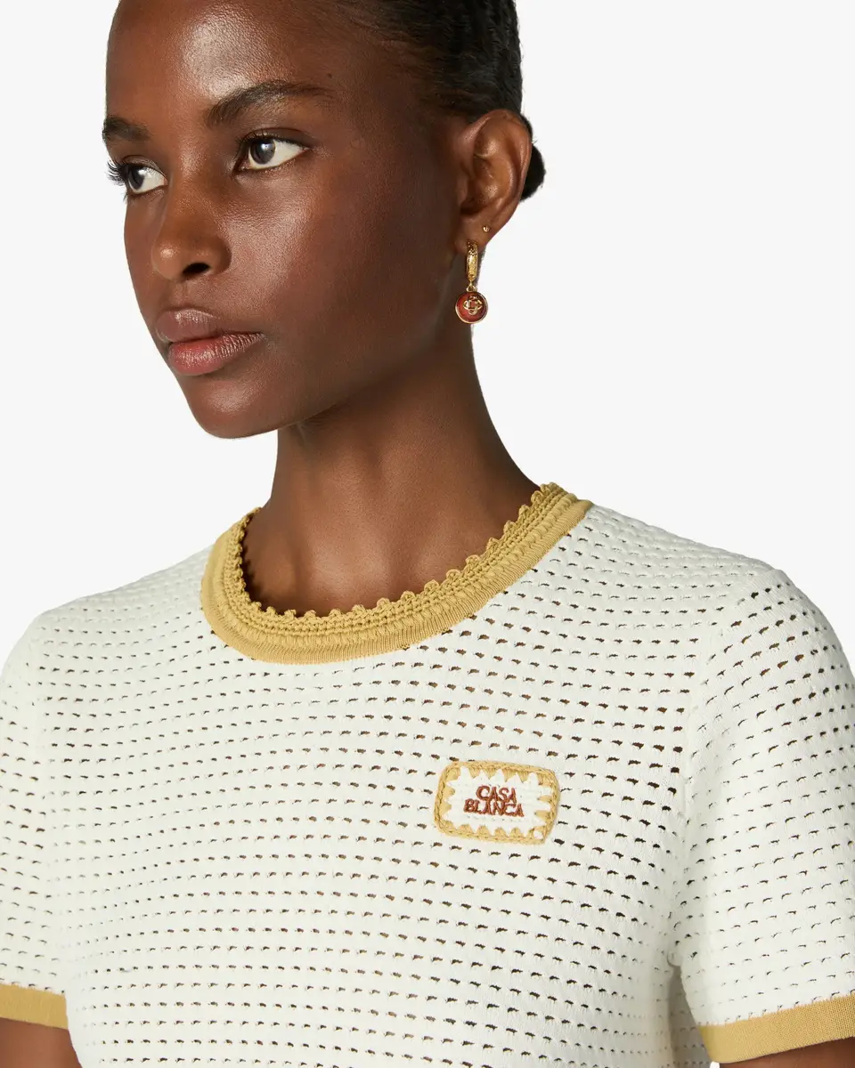 Casablanca White Lace Tuck Stitch Short Sleeve Top | Thumbnail 5 Casablanca White Lace Tuck Stitch Short Sleeve Top | Thumbnail 5