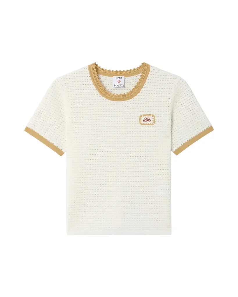 White Lace Tuck Stitch Short Sleeve Top White Lace Tuck Stitch Short Sleeve Top