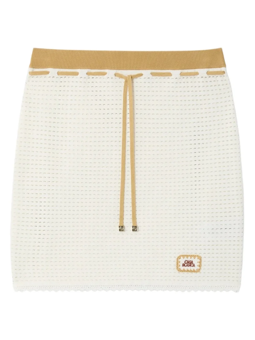 Casablanca White Lace Tuck Stitch Mini Skirt