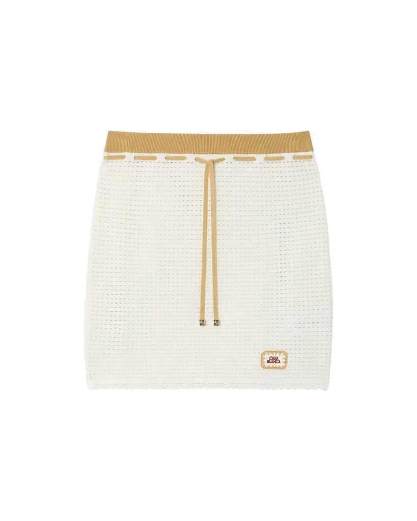Casablanca White Lace Tuck Stitch Mini Skirt