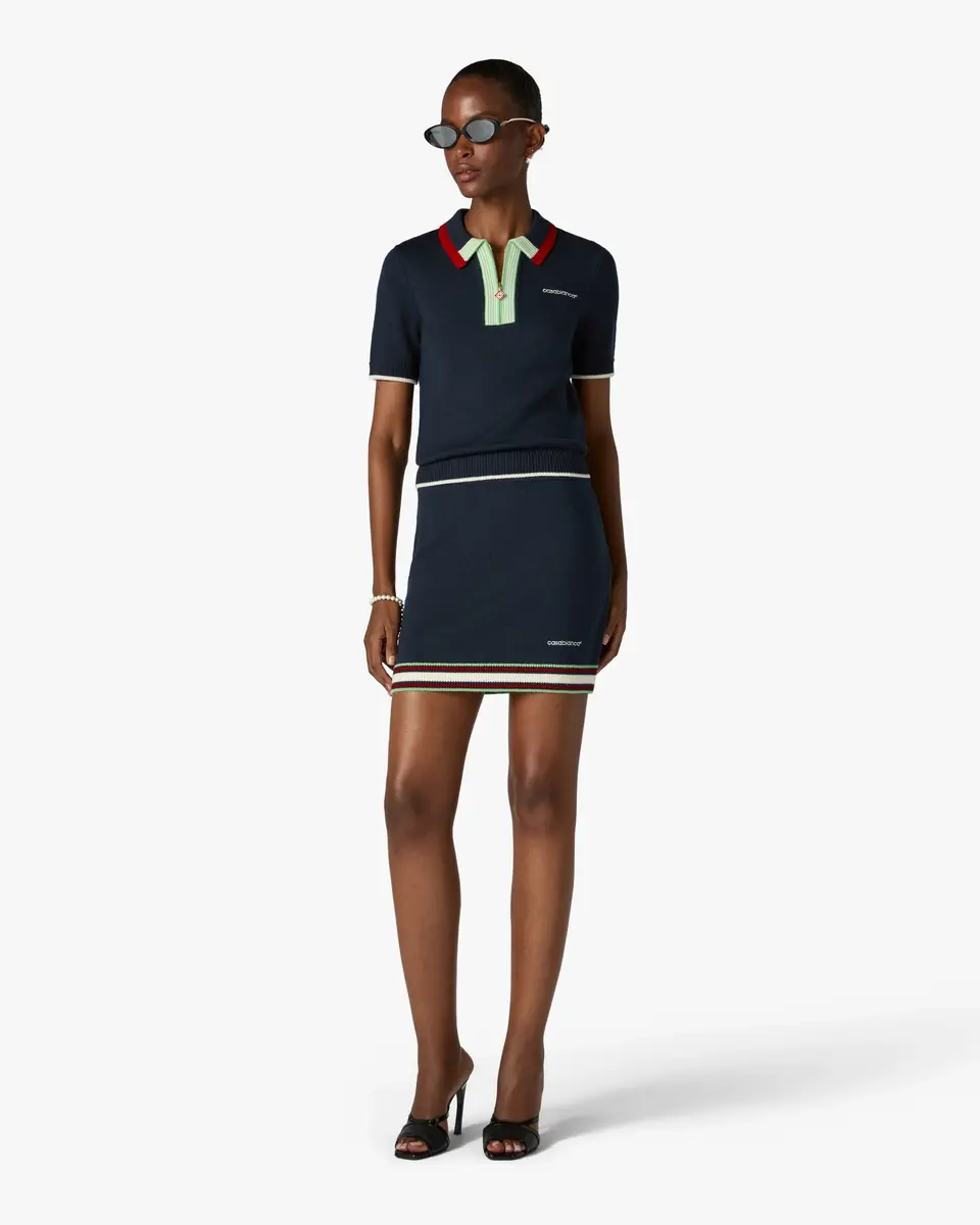 Casablanca Navy Merino Mini Skirt in White | Thumbnail 2 Casablanca Navy Merino Mini Skirt in White | Thumbnail 2