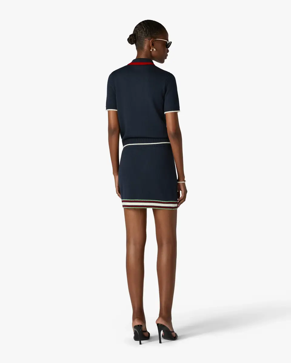 Casablanca Navy Merino Mini Skirt in White | Thumbnail 3 Casablanca Navy Merino Mini Skirt in White | Thumbnail 3