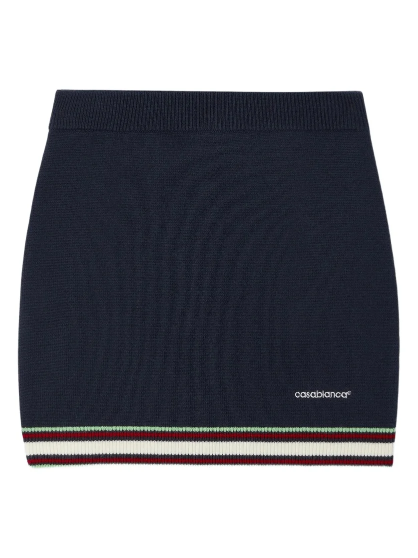 Casablanca Navy Merino Mini Skirt in White