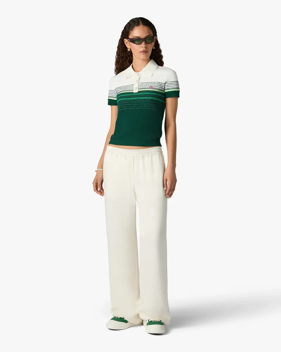 Casablanca White & Green Boucle Stripe Short Sleeve Polo Shirt | Thumbnail 2 Casablanca White & Green Boucle Stripe Short Sleeve Polo Shirt | Thumbnail 2