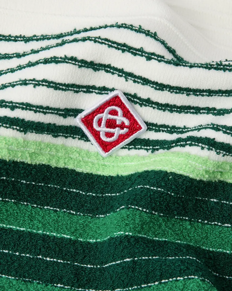 Casablanca White & Green Boucle Stripe Short Sleeve Polo Shirt | Thumbnail 7 Casablanca White & Green Boucle Stripe Short Sleeve Polo Shirt | Thumbnail 7