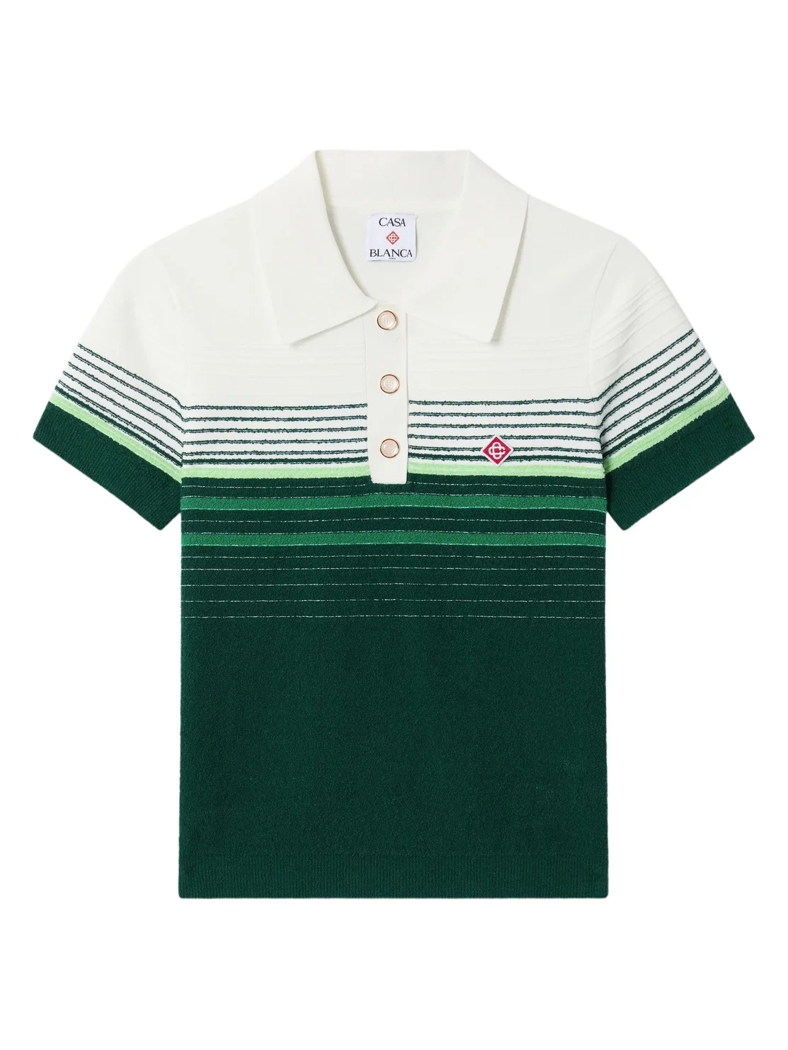 Casablanca White & Green Boucle Stripe Short Sleeve Polo Shirt