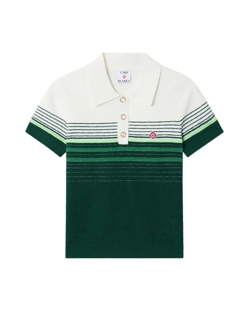 White & Green Boucle Stripe Short Sleeve Polo Shirt White & Green Boucle Stripe Short Sleeve Polo Shirt