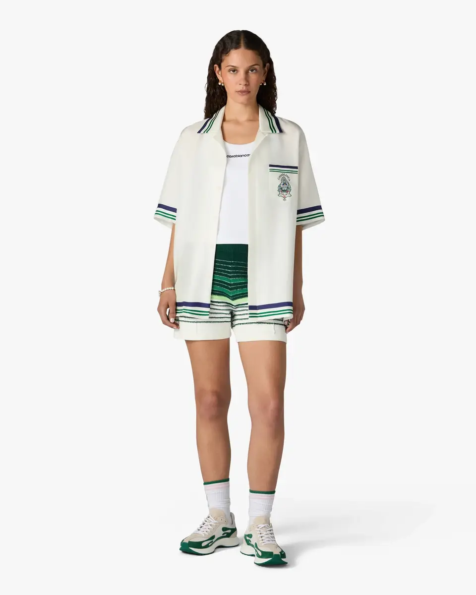 Casablanca White & Green Boucle Stripe Shorts | Thumbnail 2 Casablanca White & Green Boucle Stripe Shorts | Thumbnail 2
