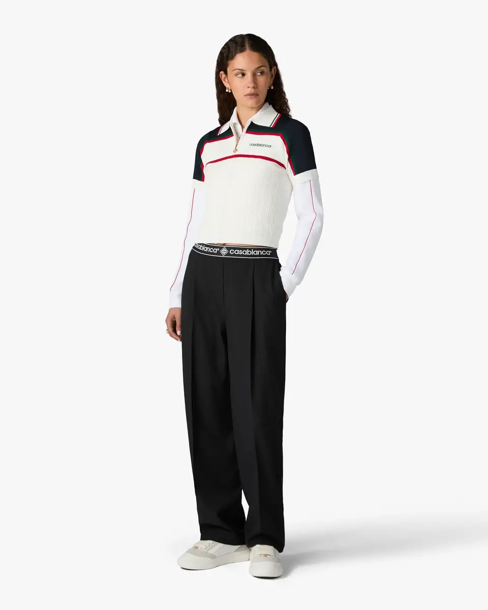 Casablanca Cream & Navy Knit Tennis Short Sleeve Polo Shirt | Thumbnail 2 Casablanca Cream & Navy Knit Tennis Short Sleeve Polo Shirt | Thumbnail 2